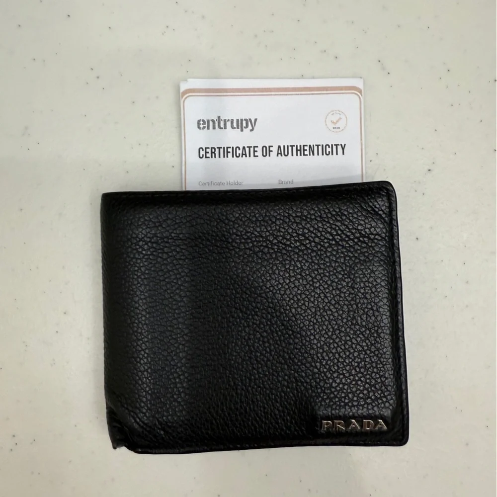 Prada Mens Bifold Leather Wallet Black Designer Saffiano